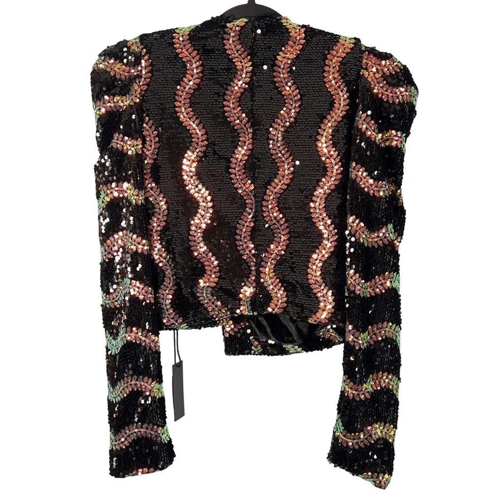 NWT Free People BlankNYC Beauty Spot Black Pink‎ Sequins Blazer Chic Bold XS